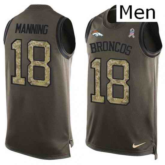 Men Nike Denver Broncos 18 Peyton Manning Limited Green Salute to Service Tank Top NFL Jersey